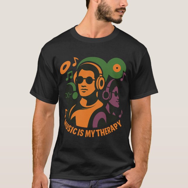 Music Is My Therapy – Retro Headphones Trio T-Shir T-Shirt (Front)