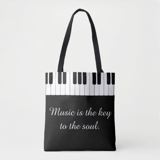 Music is the Key to the Soul Piano Tote Bag (Front)