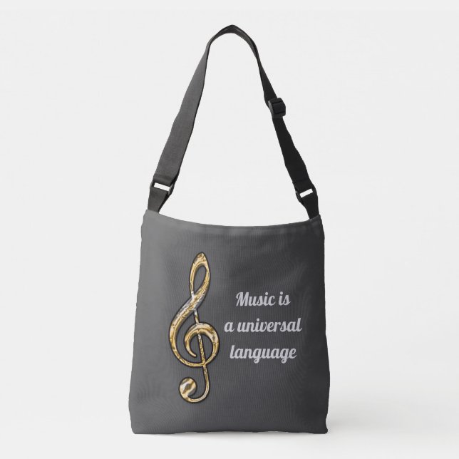 Music is Universal Gold Silver Clef Symbol Musical Crossbody Bag (Front)