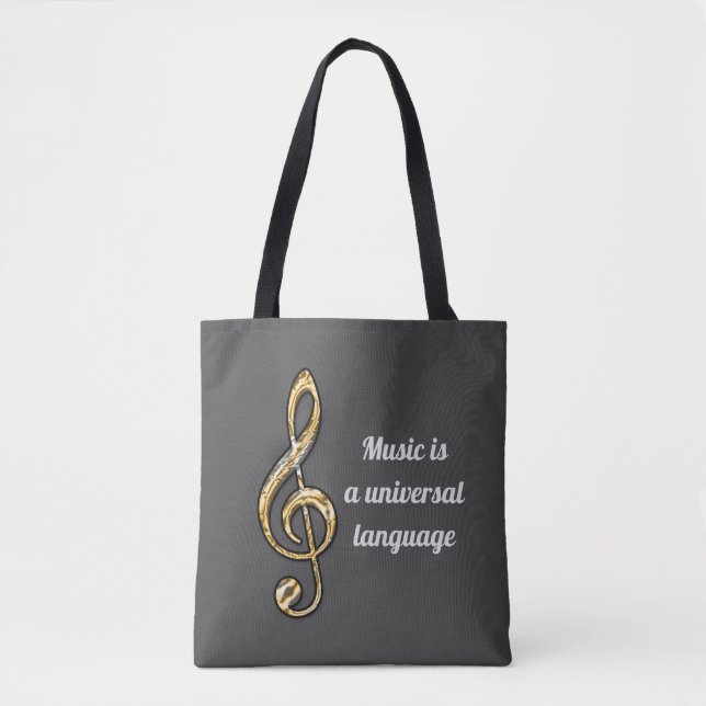 Music is Universal Gold Silver Clef Symbol Musical Tote Bag (Front)