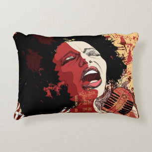 Music Jazz - afro american jazz singer on grunge b Decorative Cushion