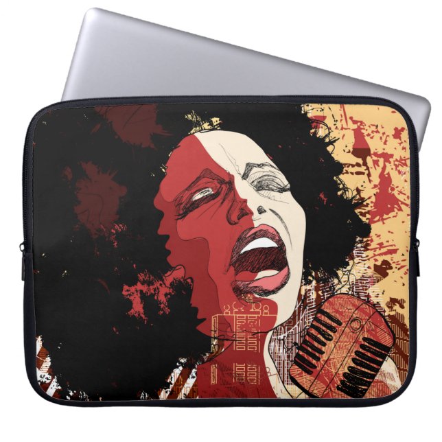Music Jazz - afro american jazz singer on grunge b Laptop Sleeve (Front)