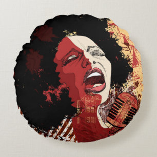 Music Jazz - afro american jazz singer on grunge b Round Cushion