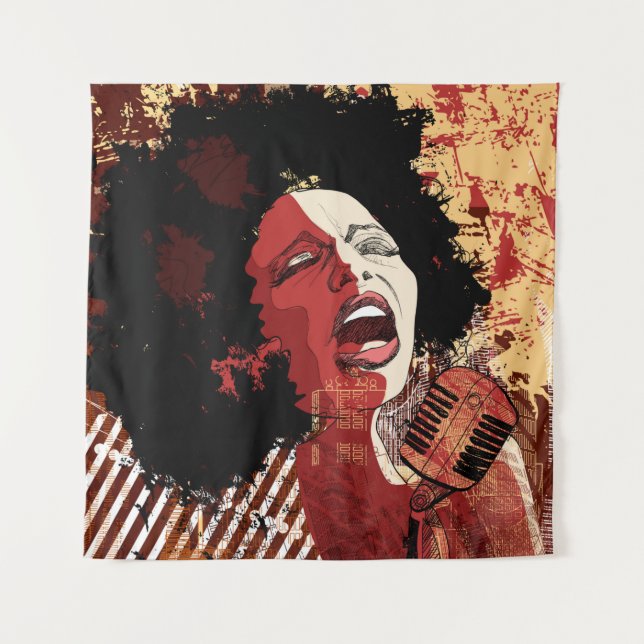 Music Jazz - afro american jazz singer on grunge b Tapestry (Front)