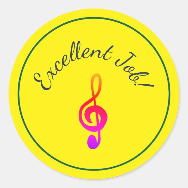 Music Lessons Colourful Treble Clef Reward  Classic Round Sticker (Front)