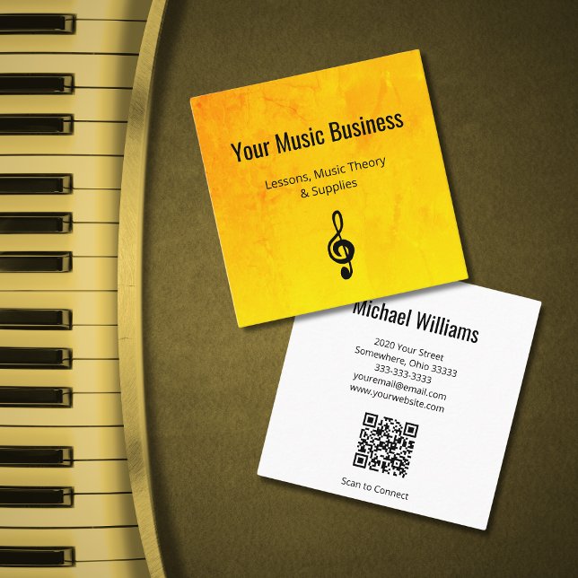 Music Lessons Elegant Gold QR code Square Business Card (Creator Uploaded)