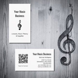 Music Lessons QR code Simple Treble Clef Business Card