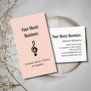 Music Lessons QR code Treble Clef Rose Gold Business Card