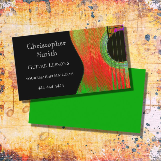 Music Lessons Red Black Guitar  Business Card (Creator Uploaded)