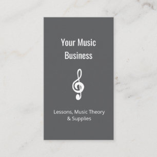 Music Lessons Simple Treble Clef QR code Grey Business Card