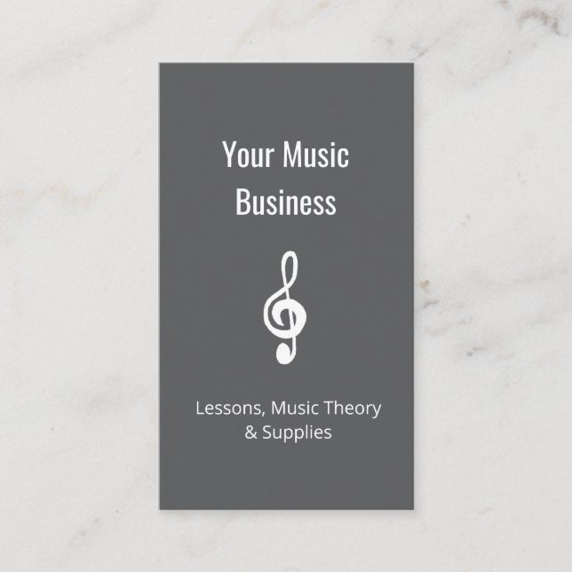 Music Lessons Simple Treble Clef QR code Grey  Business Card (Front)