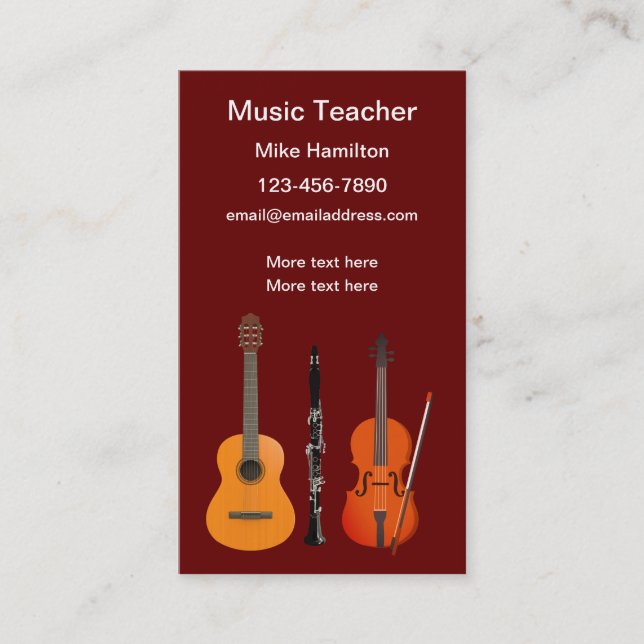 Music Lessons Teacher Business Cards (Front)