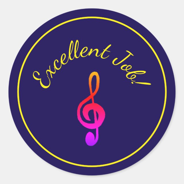 Music Lessons Treble Clef Reward Navy Blue Classic Round Sticker (Front)