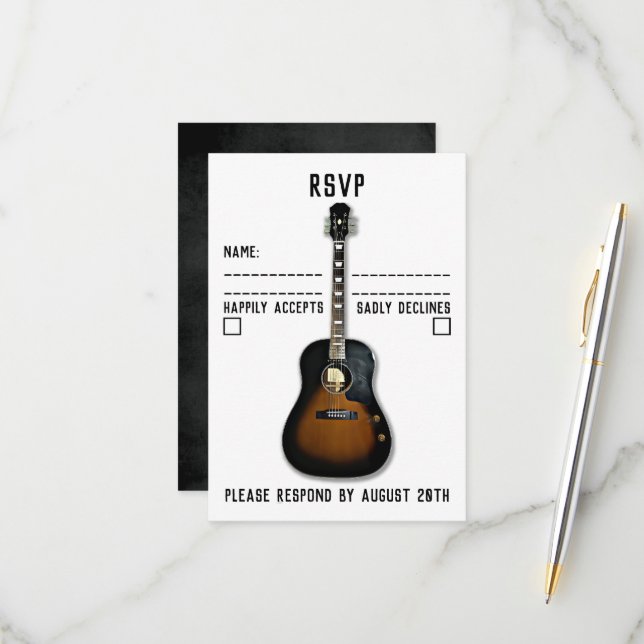 Music=Love Acoustic Guitar Wedding RSVP Card (Front/Back In Situ)