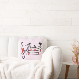 Music Love Birds on Pink Cushion