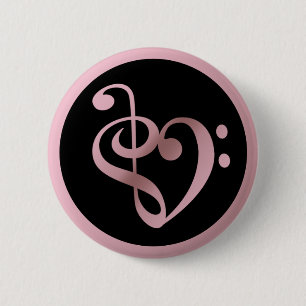 Music Love Heart Symbol Clef Notes in Rose Gold 6 Cm Round Badge