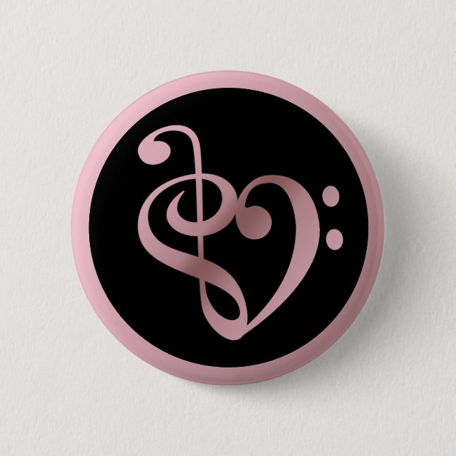 Music Love Heart Symbol Clef Notes in Rose Gold 6 Cm Round Badge (Front)