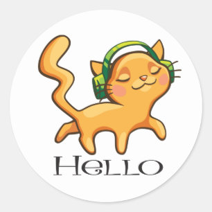 Music Lover Kitty Kitten Hello Cute Cat Classic Round Sticker