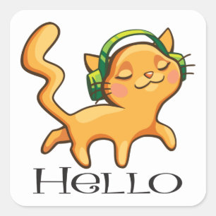 Music Lover Kitty Kitten Hello Cute Cat Square Sticker