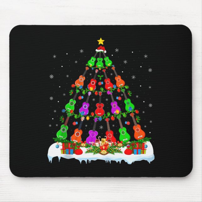 Music Lover Musical Ukulele Guitar Christmas Tree  Mouse Pad (Front)