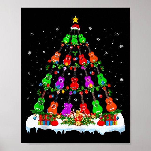 Music Lover Musical Ukulele Guitar Christmas Tree  Poster (Front)