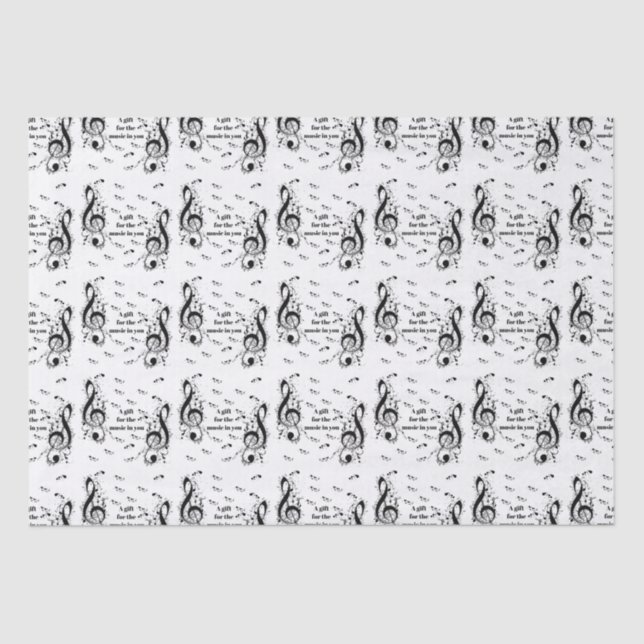 Music Lover Notes Black White Boho Song Musician Tissue Paper (Front)