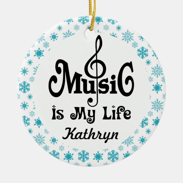 Music Lover Personalised Christmas Gift Ceramic Ornament (Front)