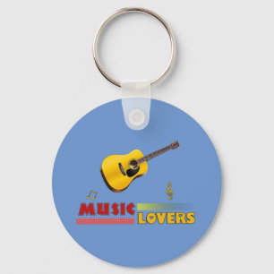 Music Lovers Acoustic Guitar Word Art Key Ring