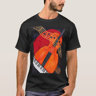 Music Lovers Art. Keyboard, cello, bass, floating T-Shirt