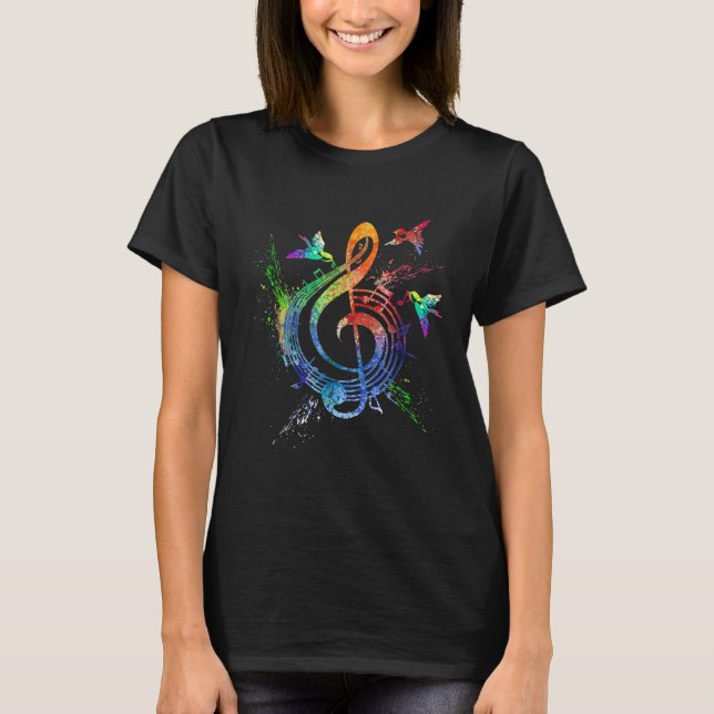 Music Lovers Tees  Treble Clef With Colourful Bird (Front)