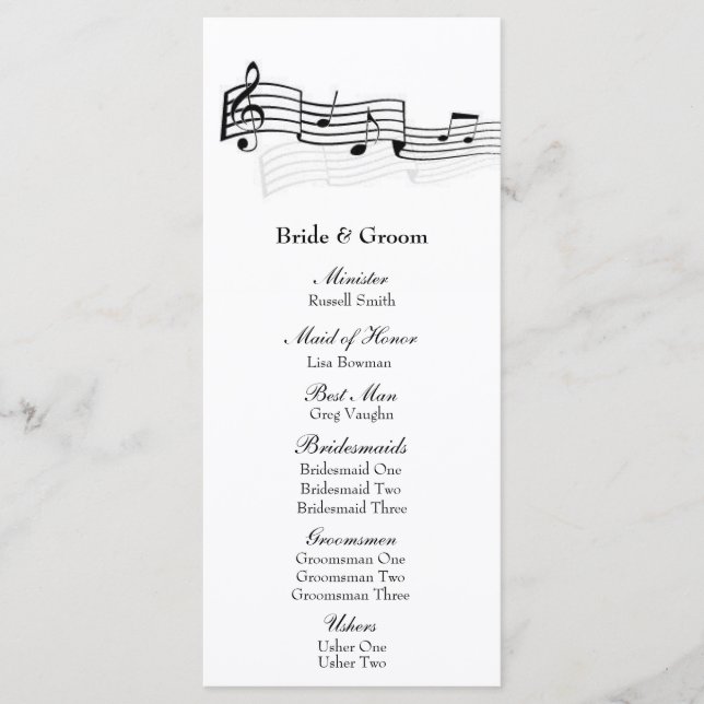 Music Lovers Wedding Program (Front)