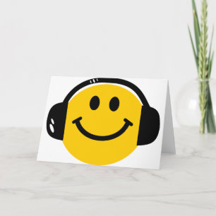 Music Loving Happy Face with Headphones Card