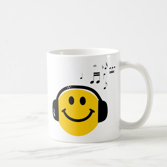 Music Loving Happy Face with Headphones Coffee Mug (Right)