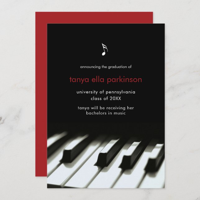 Music Major Piano Graduation Invitation (Front/Back)