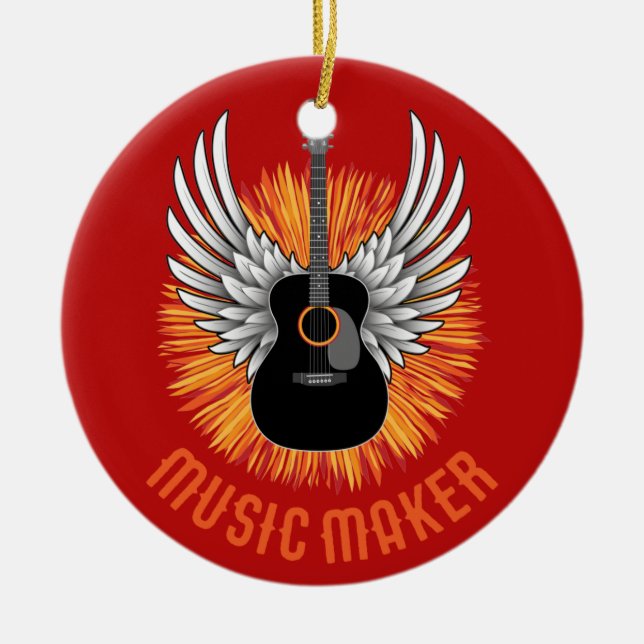Music Maker (guitar player) Ceramic Ornament (Front)