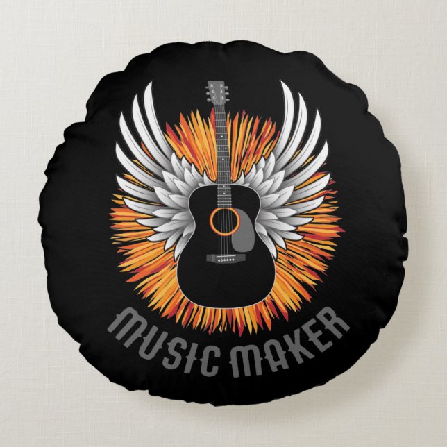 Music Maker (guitar player) Round Cushion (Front)
