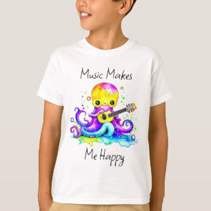 Music Makes Me Happy Octopus Playing Guitar T-Shirt