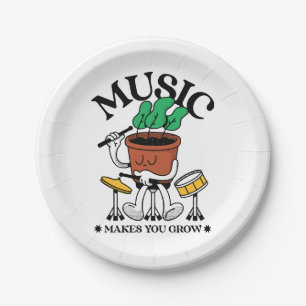Music Makes You Grow Plant Drummer Paper Plate