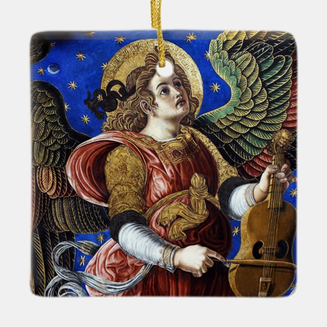 MUSIC MAKING ANGEL WITH A VIELLE Christmas Ceramic Ornament (Front)