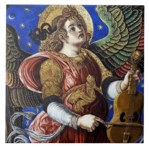 MUSIC MAKING ANGEL WITH A VIELLE Christmas Ceramic Tile