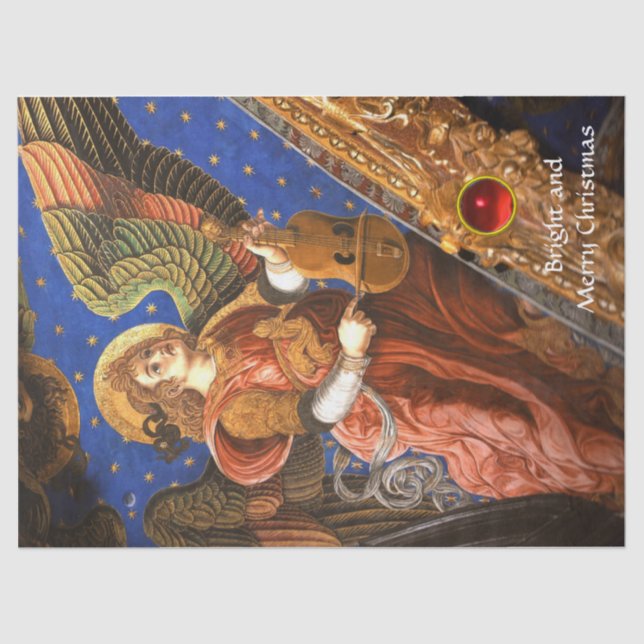 MUSIC MAKING ANGEL WITH A VIELLE Christmas Tissue Paper (Front)