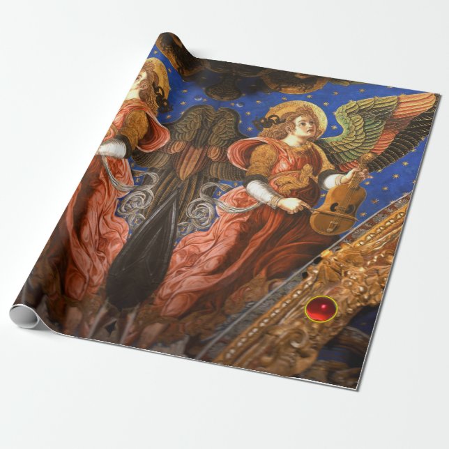 MUSIC MAKING ANGEL WITH A VIELLE Christmas Wrapping Paper (Unrolled)