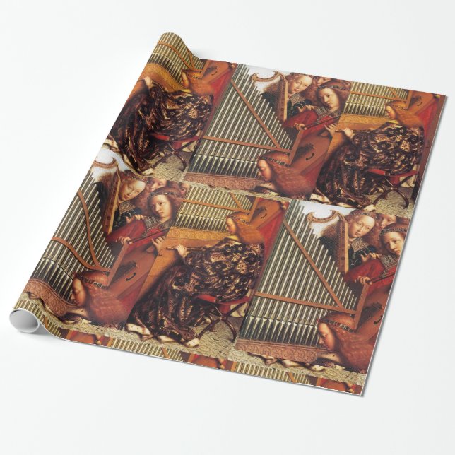 MUSIC MAKING ANGELS CHRISTMAS PARCHMENT WRAPPING PAPER (Unrolled)