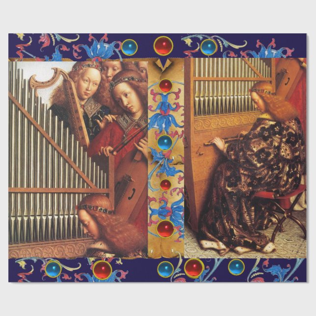 MUSIC MAKING ANGELS FLORAL CHRISTMAS PARCHMENT WRAPPING PAPER (Flat)