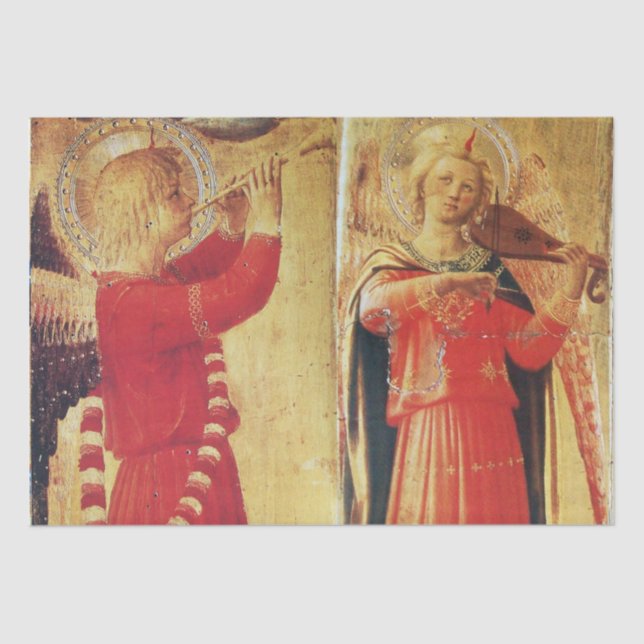 MUSIC MAKING ANGELS IN RED AND GOLD Christmas Tissue Paper (Front)