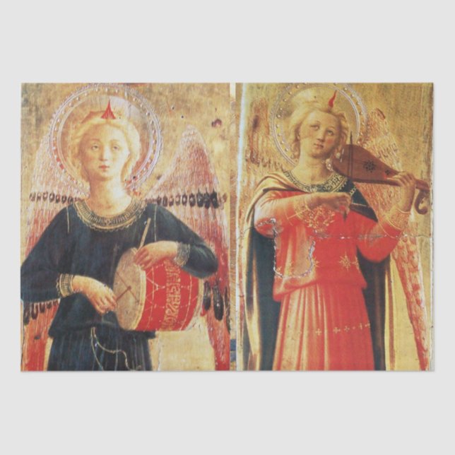 MUSIC MAKING ANGELS IN RED AND GOLD Christmas Tissue Paper (Front)