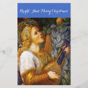 MUSIC MAKING CHRISTMAS ANGEL IN GOLD YELLOW BLUE STATIONERY
