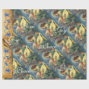 MUSIC MAKING CHRISTMAS ANGELS ,JOY PEACE LOVE WRAPPING PAPER