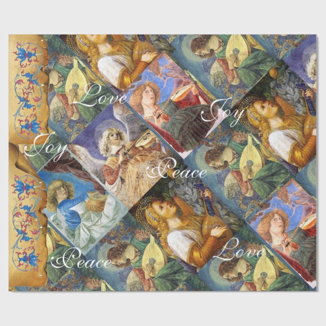 MUSIC MAKING CHRISTMAS ANGELS ,JOY PEACE LOVE WRAPPING PAPER (Flat)