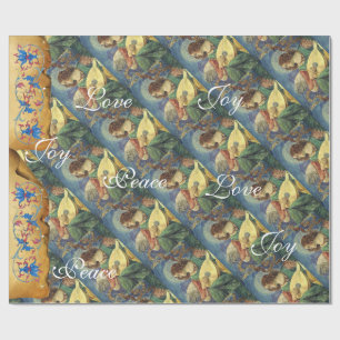 MUSIC MAKING CHRISTMAS ANGELS ,JOY PEACE LOVE WRAPPING PAPER
